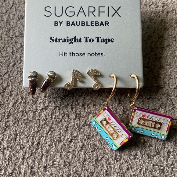 Sugarfix Straight to Tape earrings Music 3 pair earrings 90s Y2K NWT - Picture 1 of 4